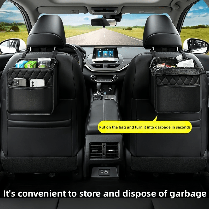 Faux Leather Car Seat Back Storage Bag