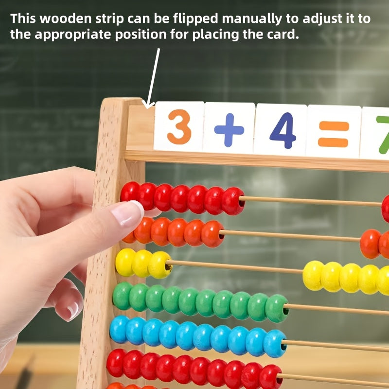 Wooden Abacus for Addition And Subtraction, Complete with Number Cards And a Multiplication Table