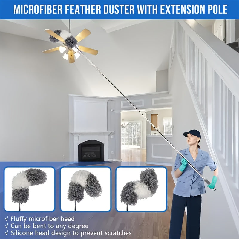 Microfiber Duster with Extension Pole Kit for High Ceilings