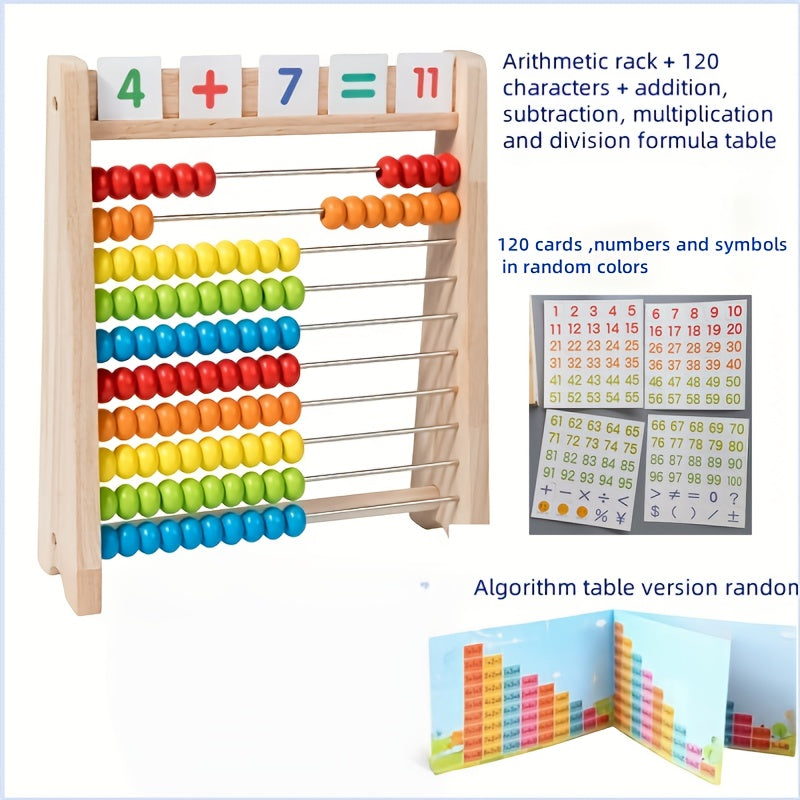 Wooden Abacus for Addition And Subtraction, Complete with Number Cards And a Multiplication Table