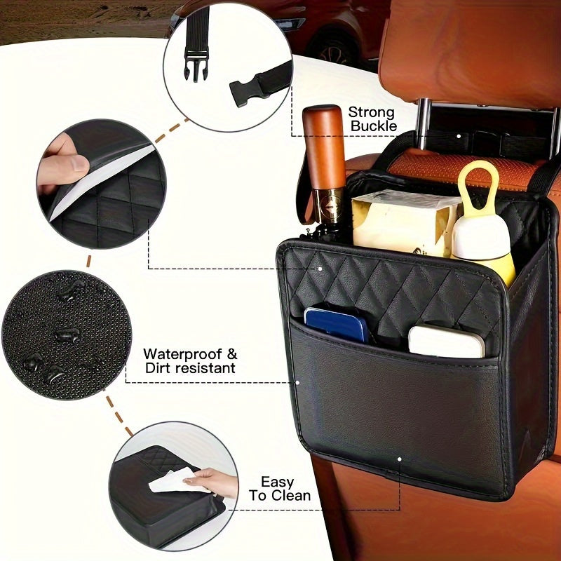 Faux Leather Car Seat Back Storage Bag