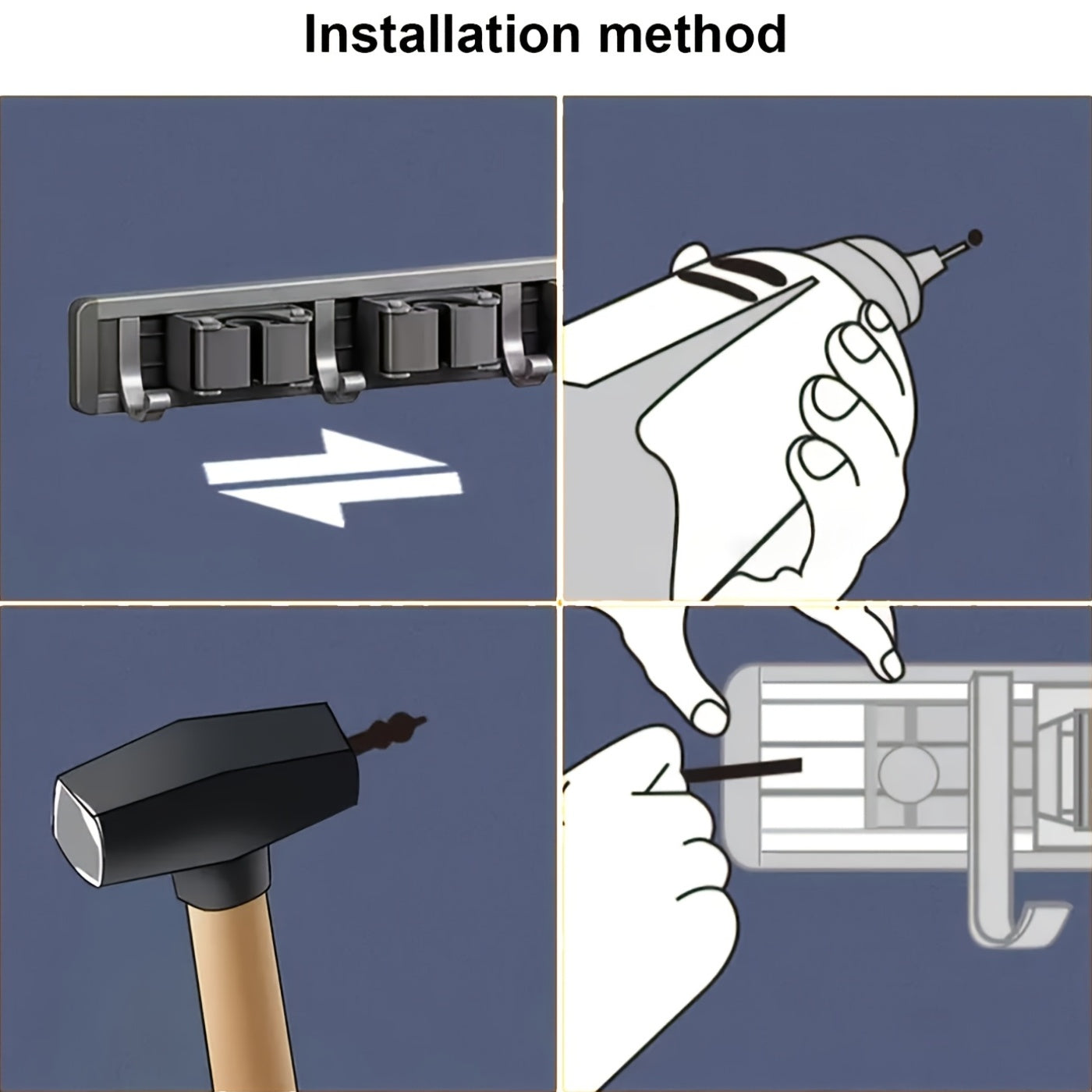 Heavy-Duty Mop and Broom Holder with Adjustable Hooks
