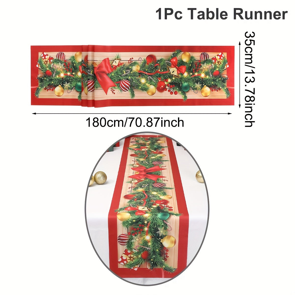 1pc Christmas Table Runner with Flower Vine & Bow Design
