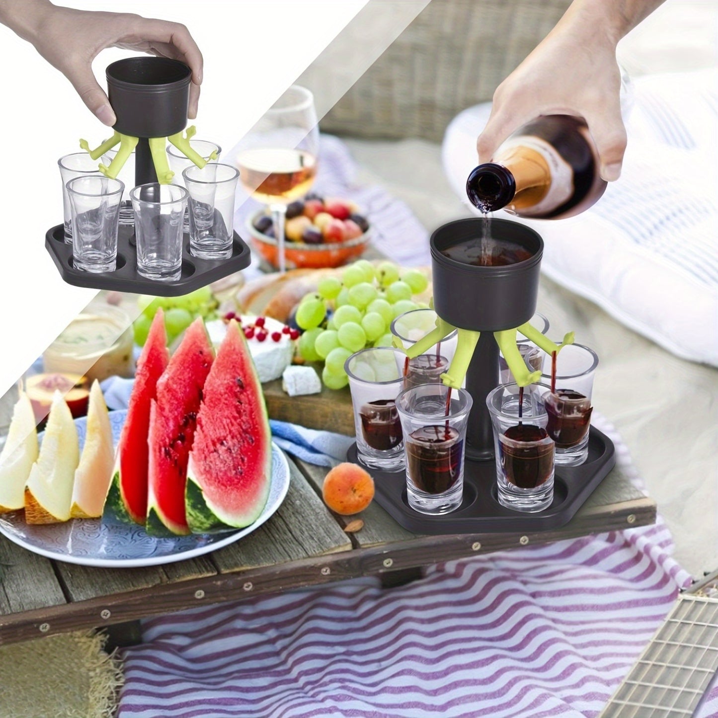 Multi-Cup Beverage Dispenser with Adjustable Spouts