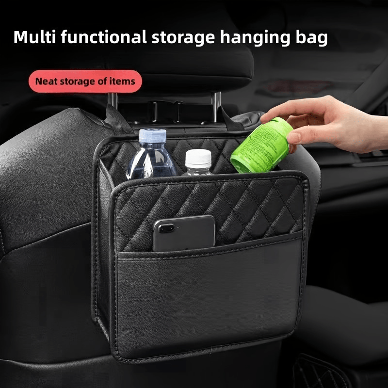 Faux Leather Car Seat Back Storage Bag