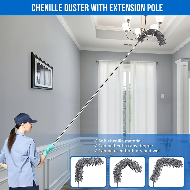 Microfiber Duster with Extension Pole Kit for High Ceilings