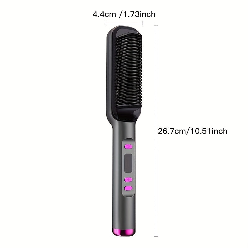 2-in-1 Straight & Curling Hair Comb with LCD Display