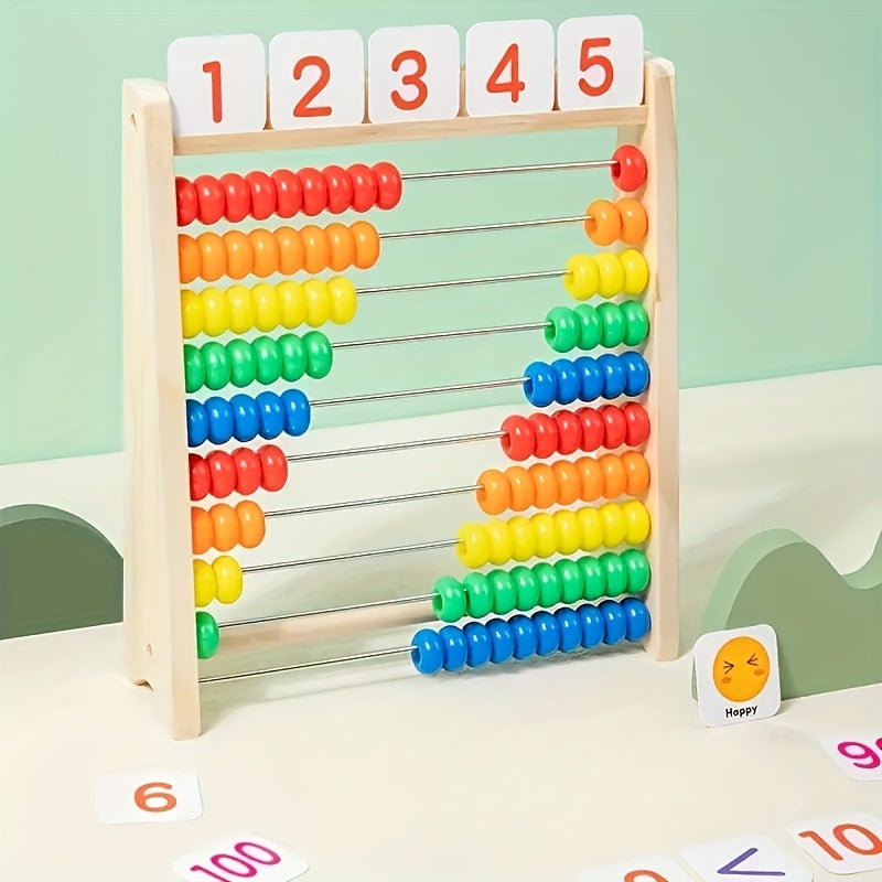 Wooden Abacus for Addition And Subtraction, Complete with Number Cards And a Multiplication Table
