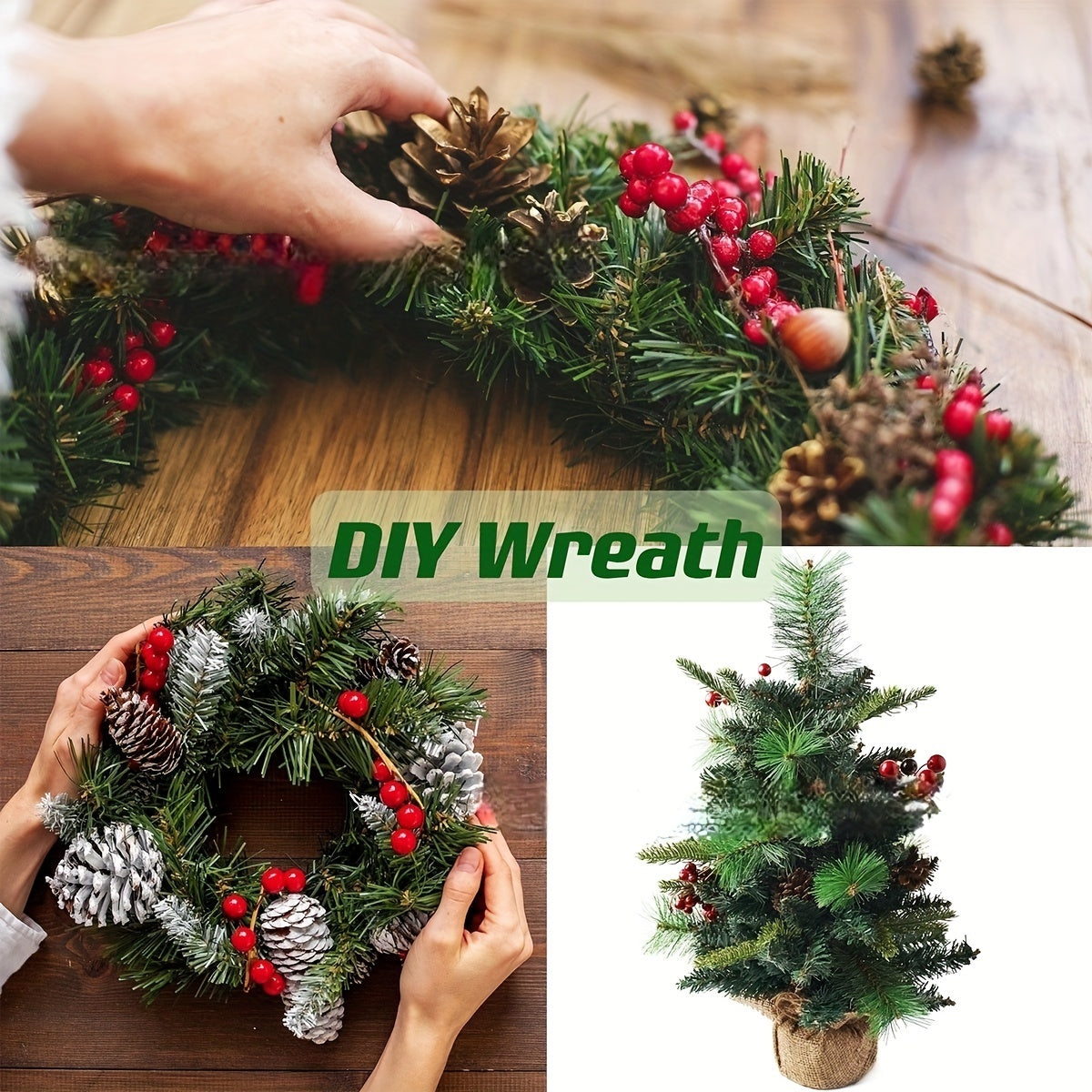 32 Stems Artificial Pine Needles and Red Berries Holiday Decor