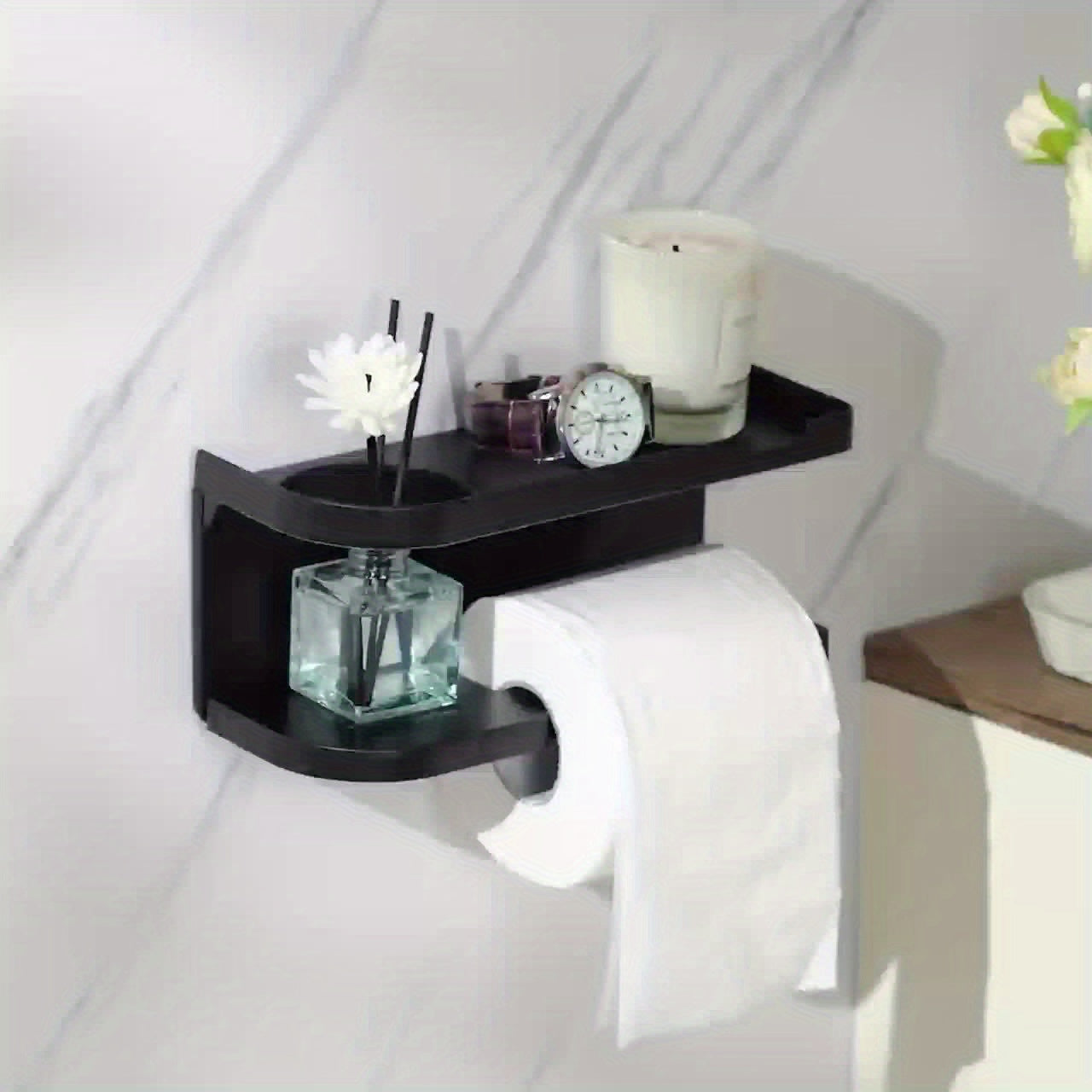 Modern & Wall-Mounted Toilet Paper Holder with Storage Shelf