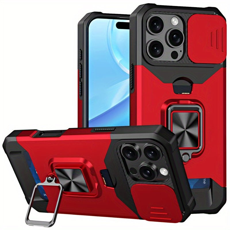 Heavy - Duty Shockproof iPhone Case with a Metal Stand And Card Slot - HazMarket