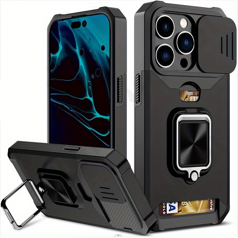 Heavy - Duty Shockproof iPhone Case with a Metal Stand And Card Slot - HazMarket