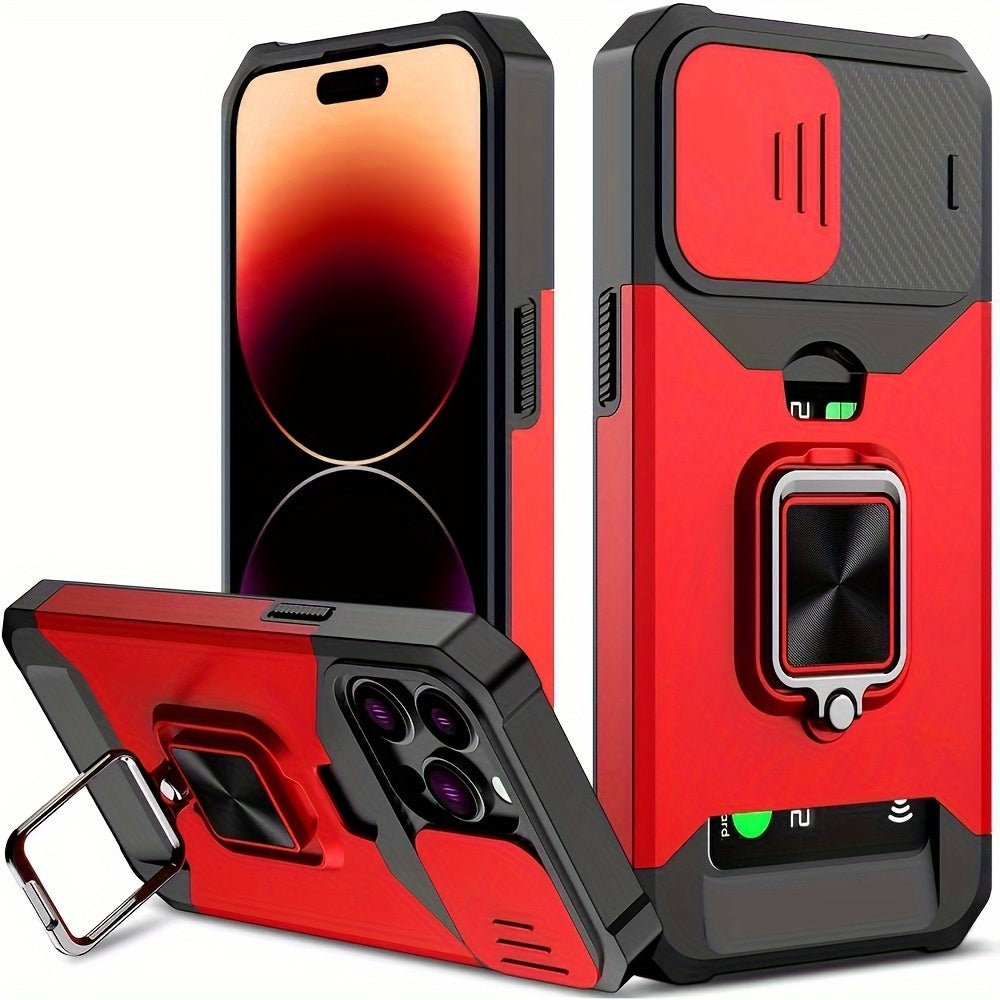 Heavy - Duty Shockproof iPhone Case with a Metal Stand And Card Slot - HazMarket