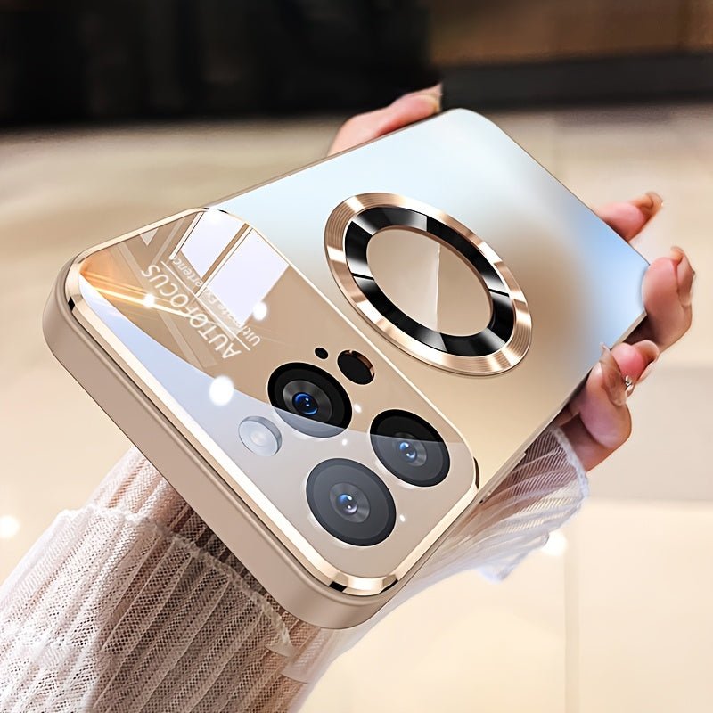 Luxury Titanium - Colored Glass Window Magnetic Wireless Charging iPhone Case - HazMarket