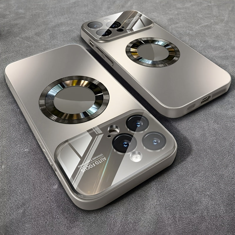 Luxury Titanium - Colored Glass Window Magnetic Wireless Charging iPhone Case - HazMarket
