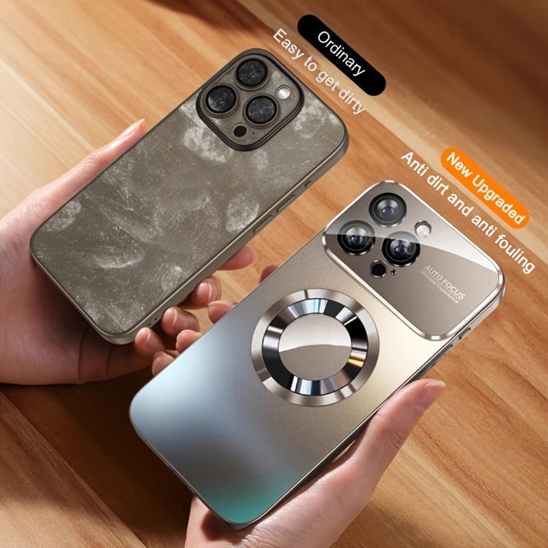 Luxury Titanium - Colored Glass Window Magnetic Wireless Charging iPhone Case - HazMarket