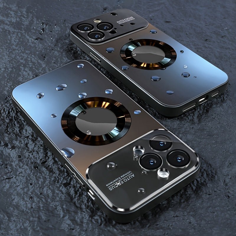Luxury Titanium - Colored Glass Window Magnetic Wireless Charging iPhone Case - HazMarket