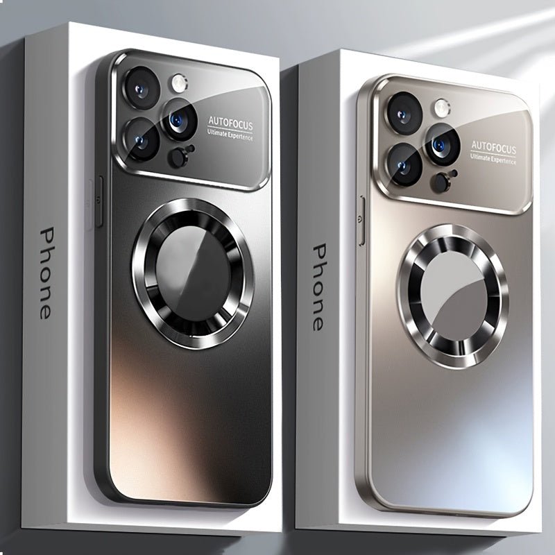 Luxury Titanium - Colored Glass Window Magnetic Wireless Charging iPhone Case - HazMarket