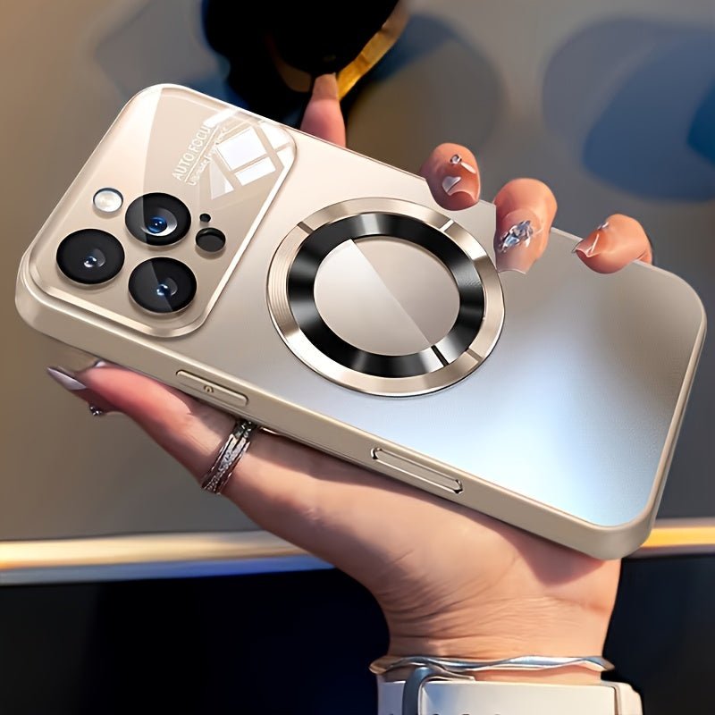 Luxury Titanium - Colored Glass Window Magnetic Wireless Charging iPhone Case - HazMarket