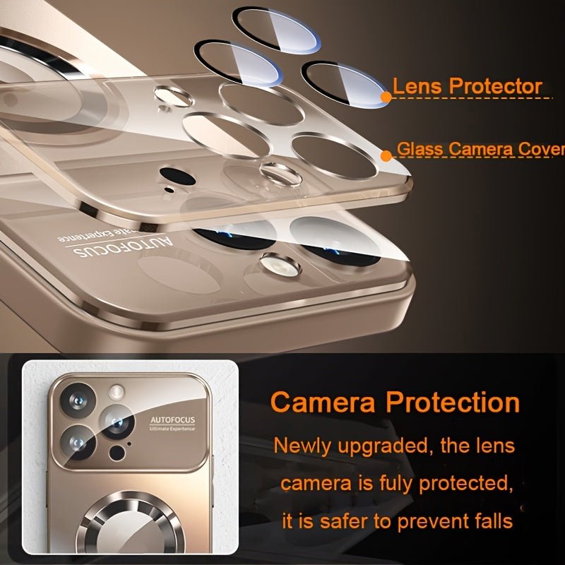 Luxury Titanium - Colored Glass Window Magnetic Wireless Charging iPhone Case - HazMarket