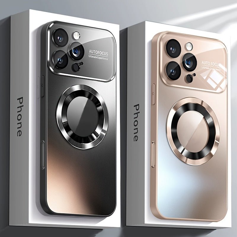 Luxury Titanium - Colored Glass Window Magnetic Wireless Charging iPhone Case - HazMarket