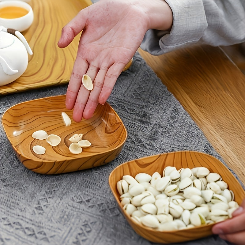 10pcs Wood-Grain Plastic Snack Trays