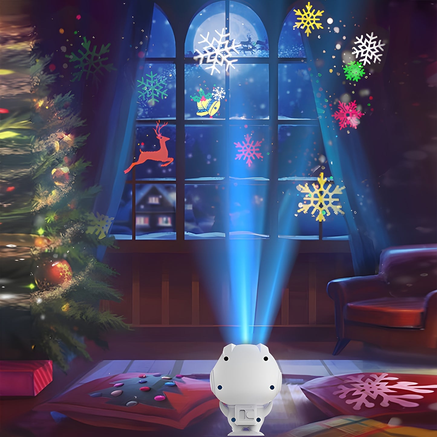 USB-Powered LED Snowflake & Christmas Tree Projector Light