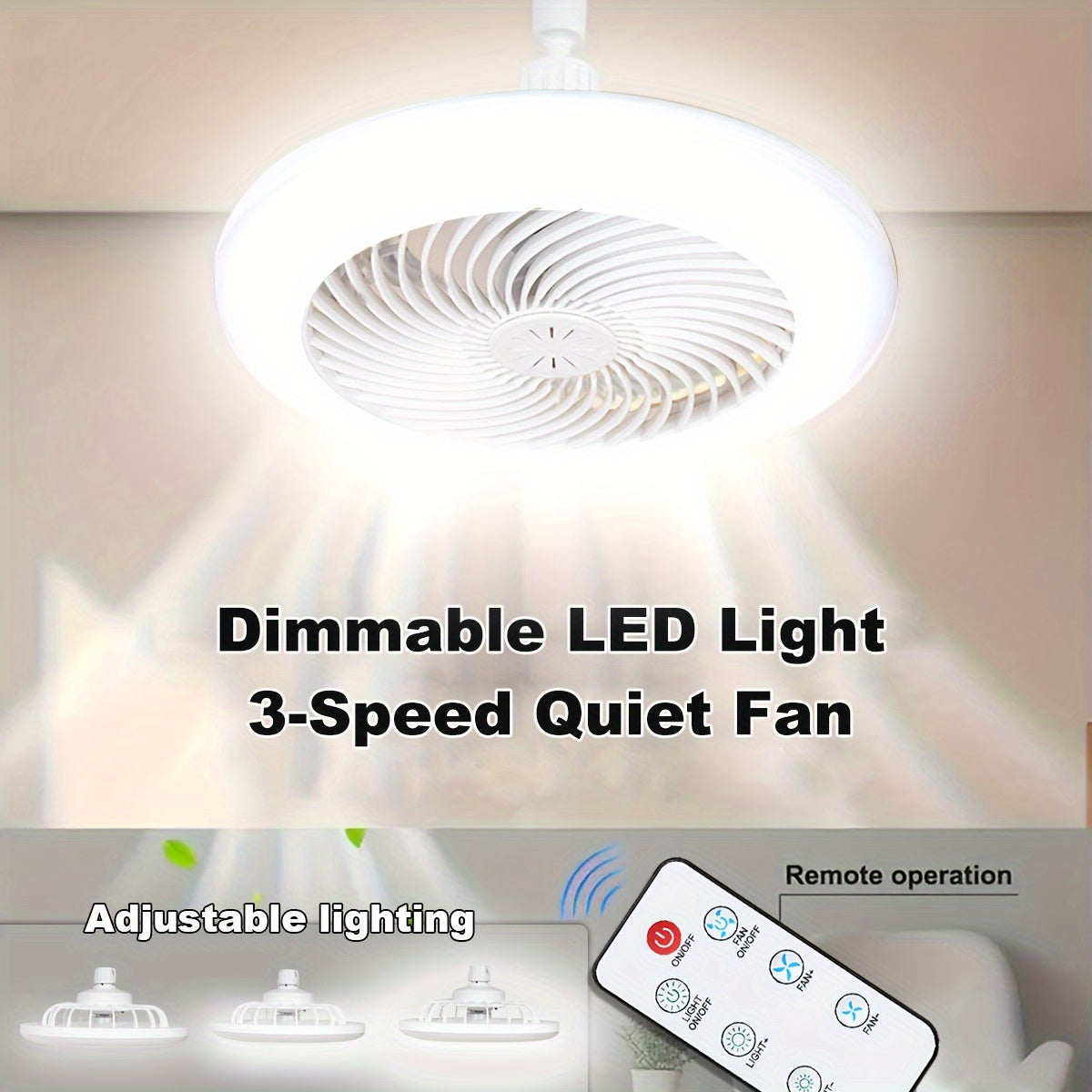 Quiet 50W LED Ceiling Fan Light with Remote Control