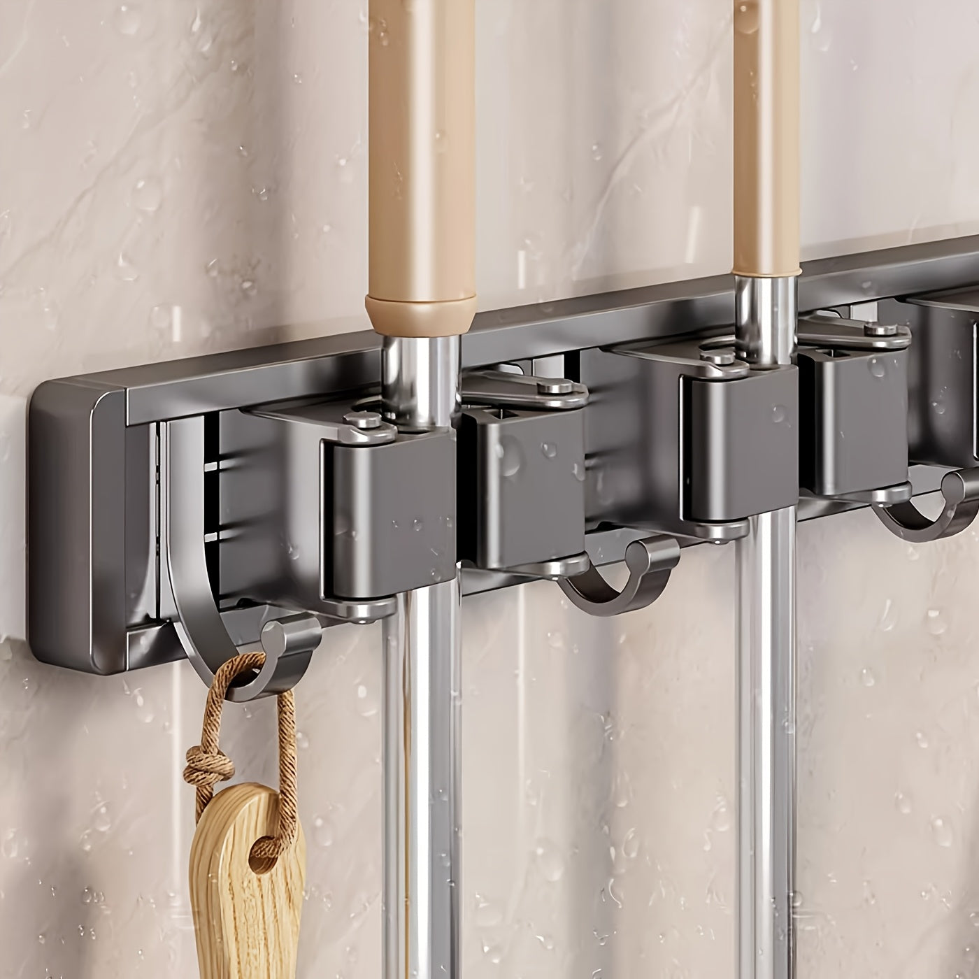 Heavy-Duty Mop and Broom Holder with Adjustable Hooks