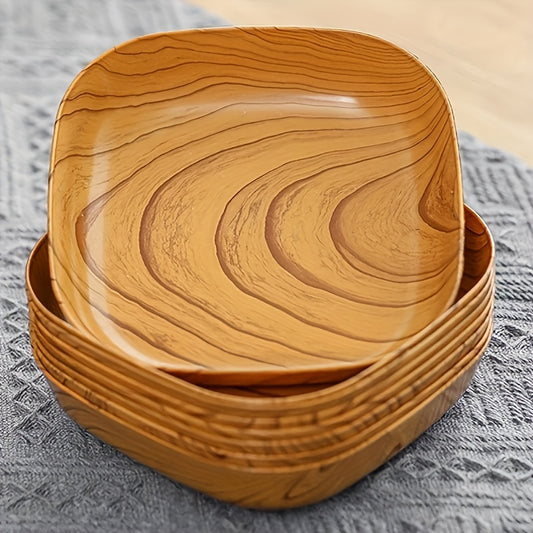 10pcs Wood-Grain Plastic Snack Trays