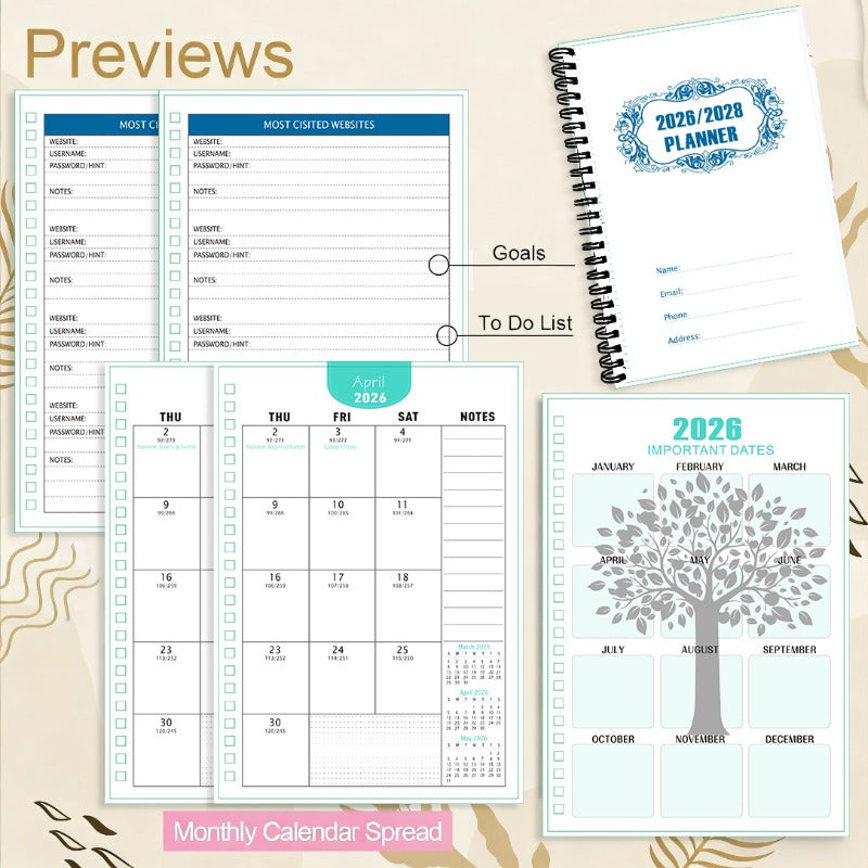 3-Year Monthly Planner Notebook 2026-2028