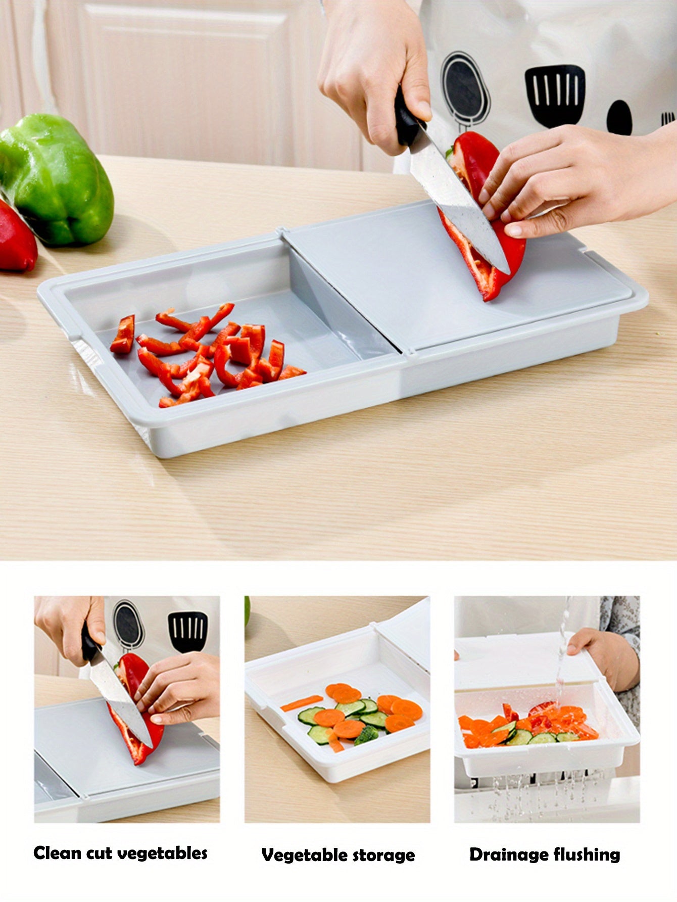 3-in-1 Integrated Cutting Board with Built-in Drain Basket & Storage Box