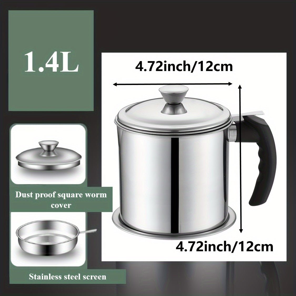 1.4L Stainless Steel Grease Container with Strainer - HazMarket