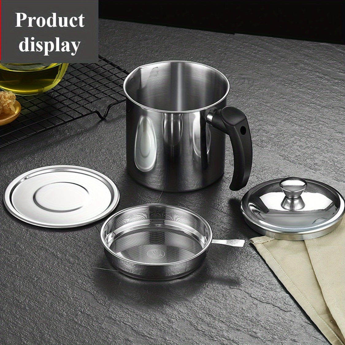 1.4L Stainless Steel Grease Container with Strainer - HazMarket