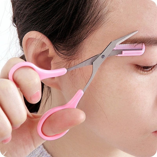 Stainless Steel Eyebrow Trimming Scissors with Comb
