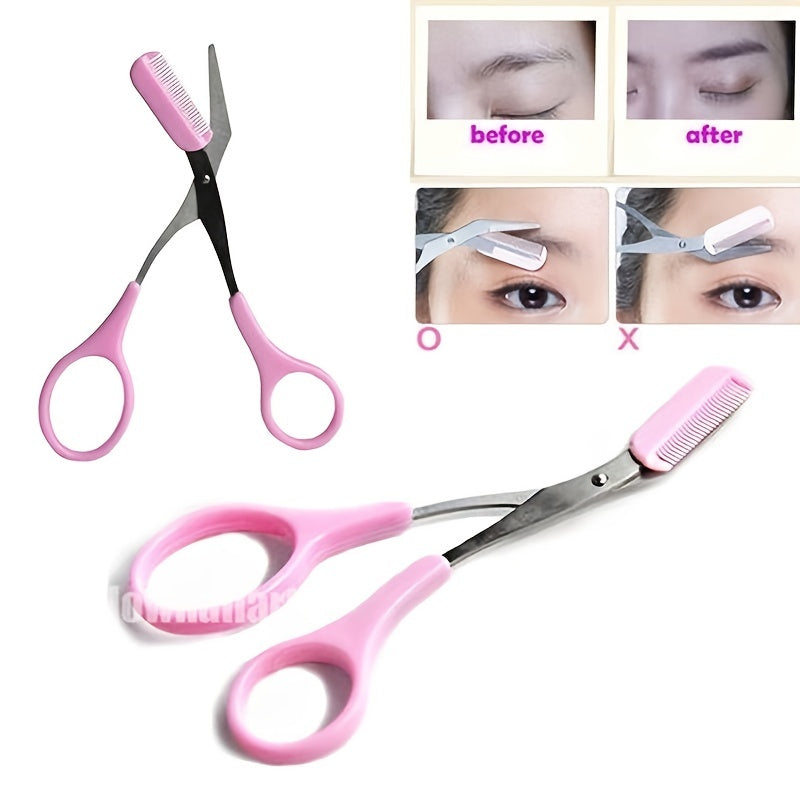 Stainless Steel Eyebrow Trimming Scissors with Comb