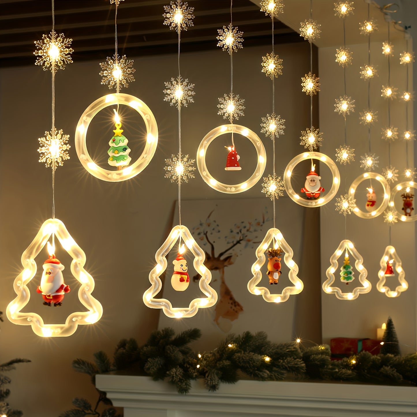 10 Mini Santa Figurine & Snowflake Lights with 8 Lighting Modes