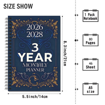 3-Year Monthly Planner Notebook 2026-2028