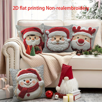 Soft 2D Printed Santa & Reindeer Throw Pillows Set 4pcs