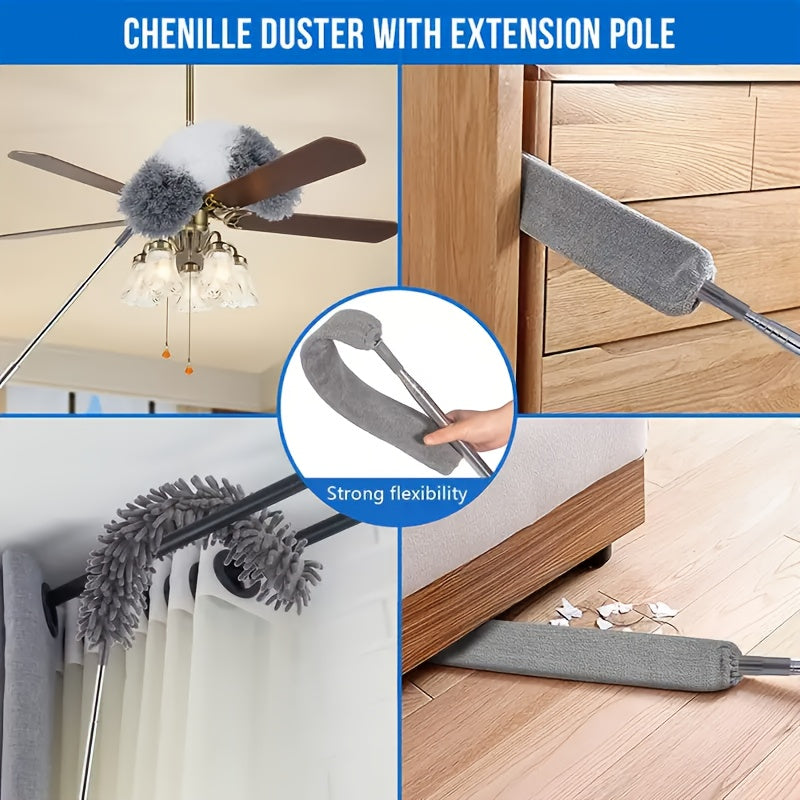 Microfiber Duster with Extension Pole Kit for High Ceilings
