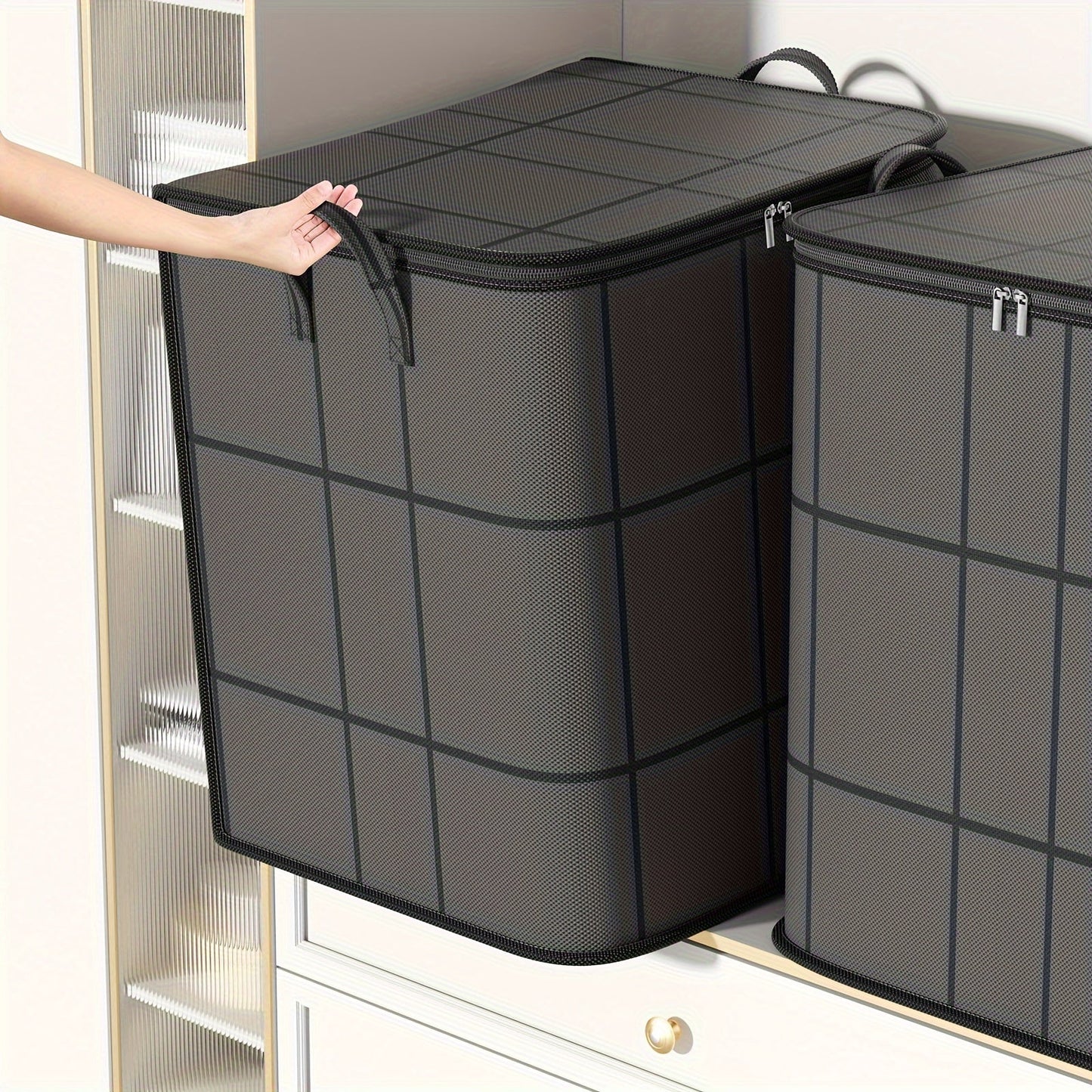 1pc Large Capacity Black Storage Bag with Zipper - Durable Non - Woven Fabric, Clear Window for Easy Viewing, Sturdy Handles & Reinforced Stitching, Perfect for Bedding, Clothes, Toys & More, Clothes Organizer Storage - HazMarket
