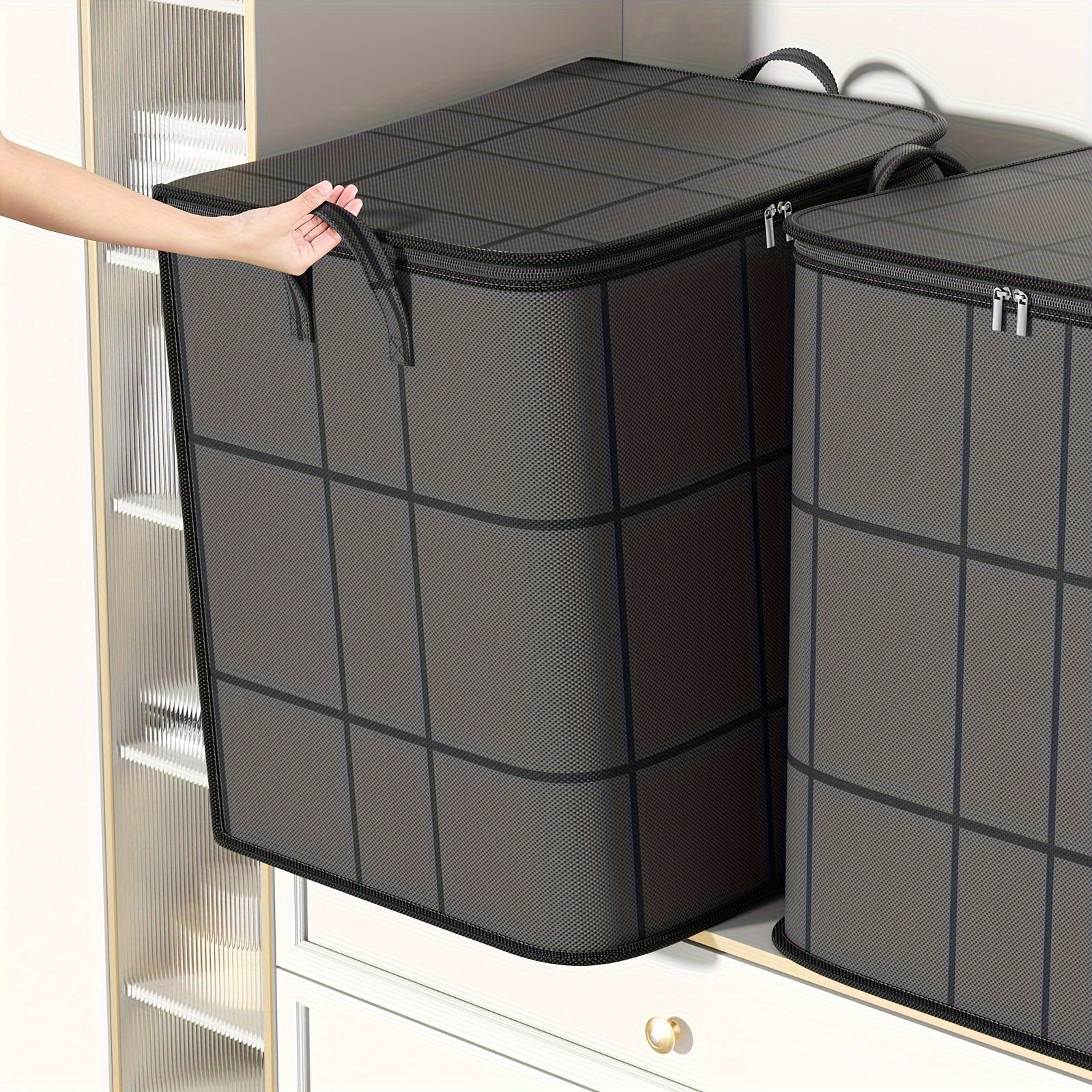 1pc Large Capacity Black Storage Bag with Zipper - Durable Non - Woven Fabric, Clear Window for Easy Viewing, Sturdy Handles & Reinforced Stitching, Perfect for Bedding, Clothes, Toys & More, Clothes Organizer Storage - HazMarket