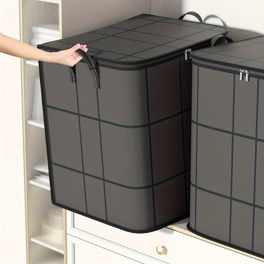 1pc Large Capacity Black Storage Bag with Zipper - Durable Non - Woven Fabric, Clear Window for Easy Viewing, Sturdy Handles & Reinforced Stitching, Perfect for Bedding, Clothes, Toys & More, Clothes Organizer Storage - HazMarket