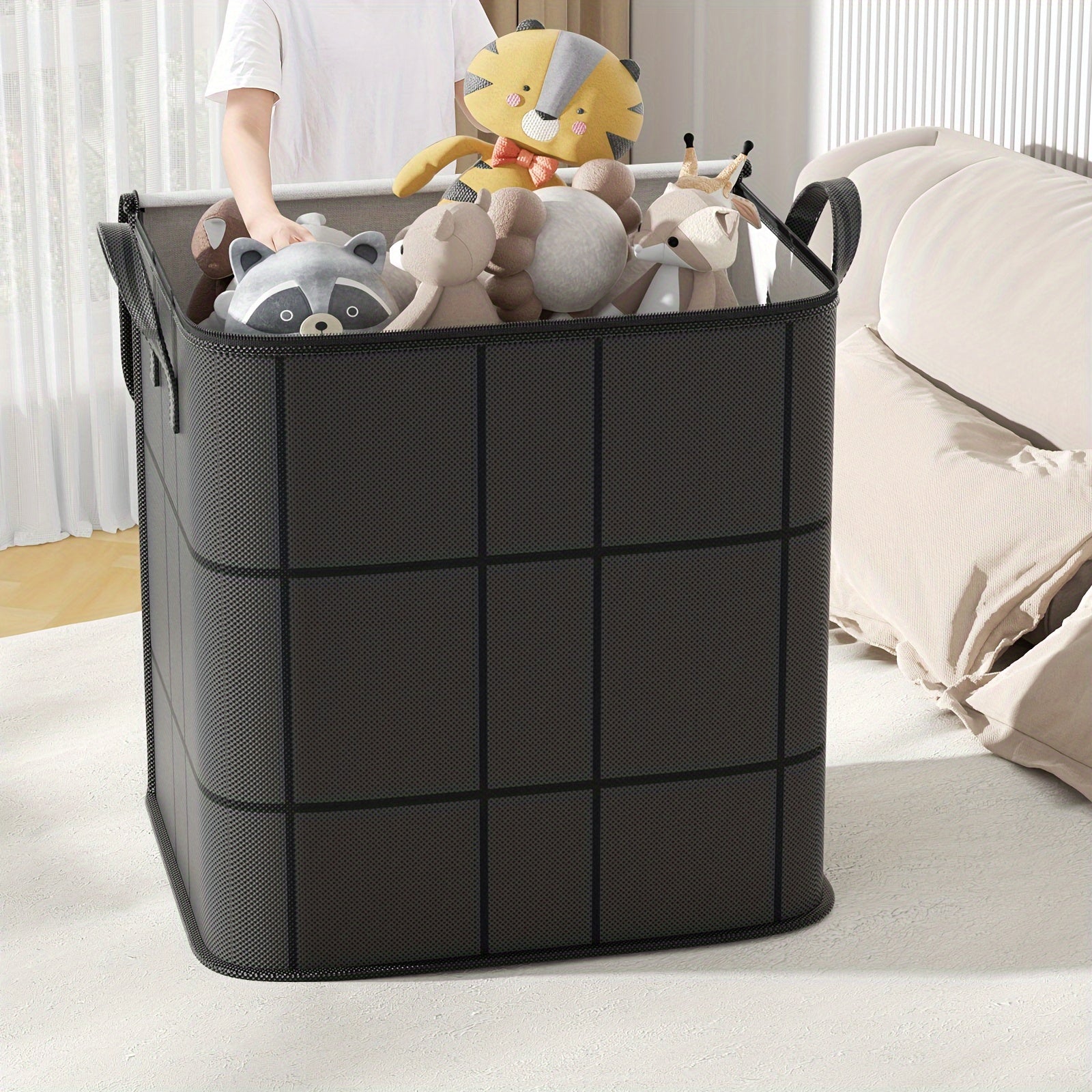 1pc Large Capacity Black Storage Bag with Zipper - Durable Non - Woven Fabric, Clear Window for Easy Viewing, Sturdy Handles & Reinforced Stitching, Perfect for Bedding, Clothes, Toys & More, Clothes Organizer Storage - HazMarket