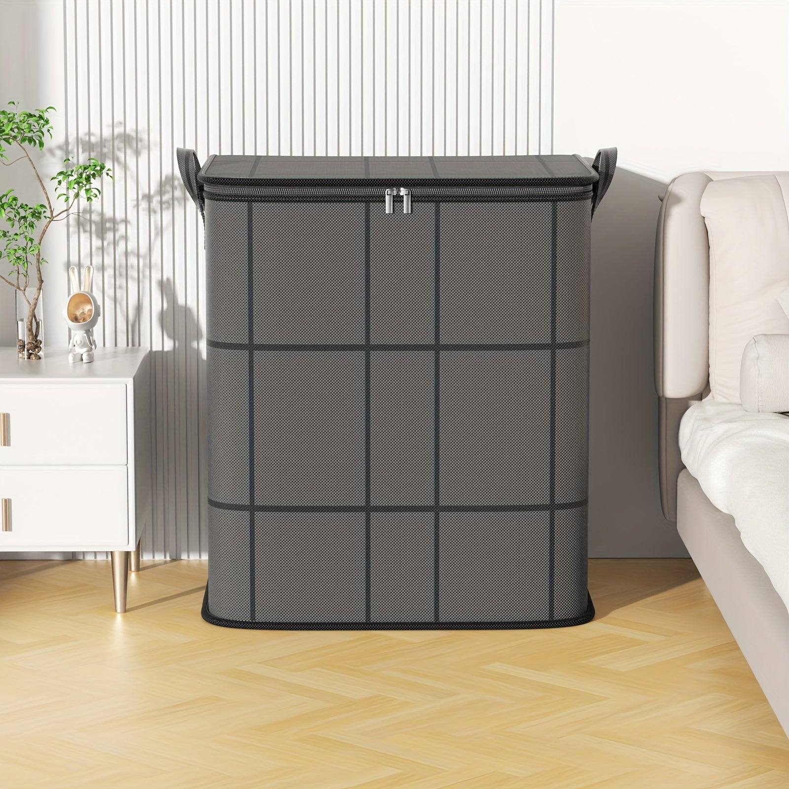 1pc Large Capacity Black Storage Bag with Zipper - Durable Non - Woven Fabric, Clear Window for Easy Viewing, Sturdy Handles & Reinforced Stitching, Perfect for Bedding, Clothes, Toys & More, Clothes Organizer Storage - HazMarket