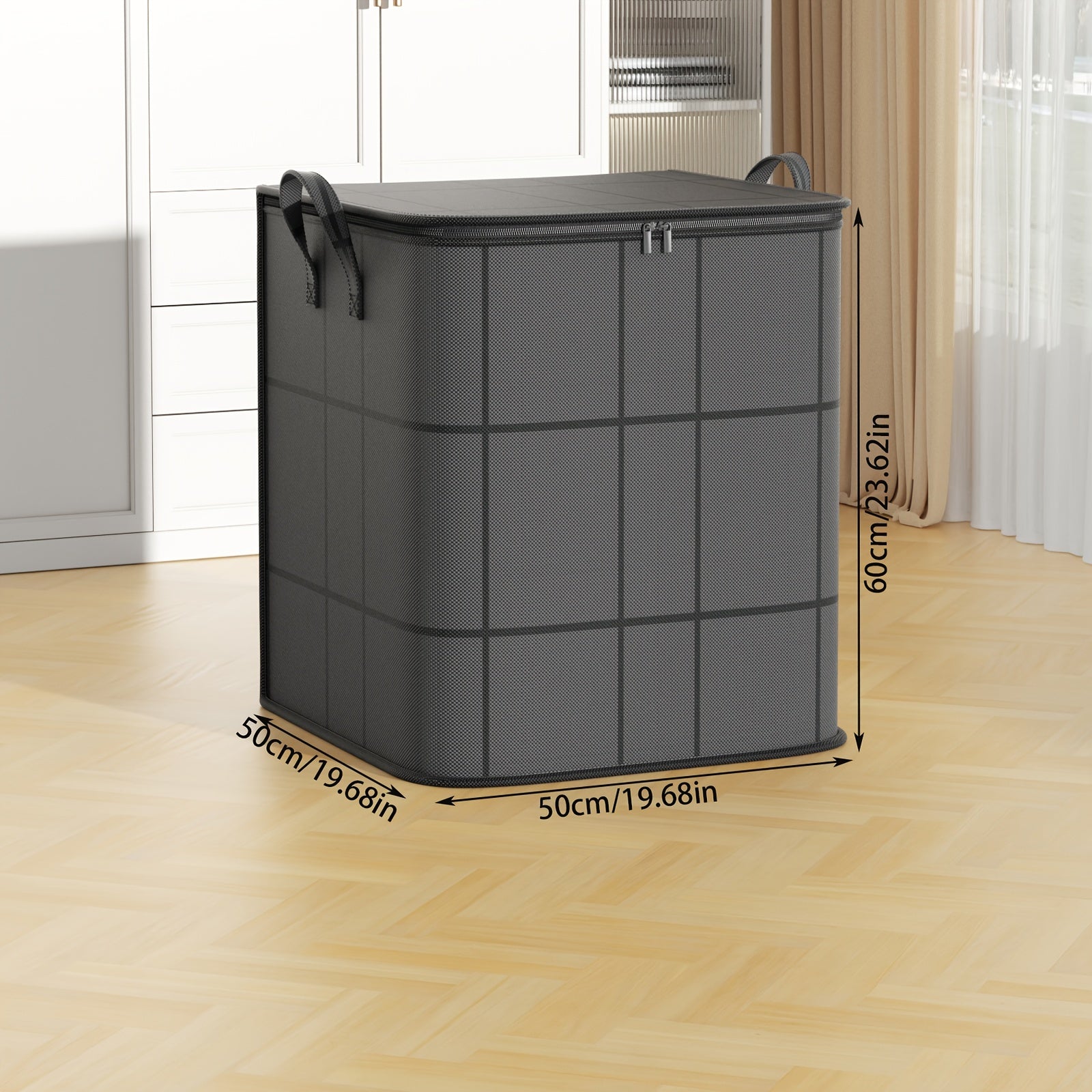 1pc Large Capacity Black Storage Bag with Zipper - Durable Non - Woven Fabric, Clear Window for Easy Viewing, Sturdy Handles & Reinforced Stitching, Perfect for Bedding, Clothes, Toys & More, Clothes Organizer Storage - HazMarket