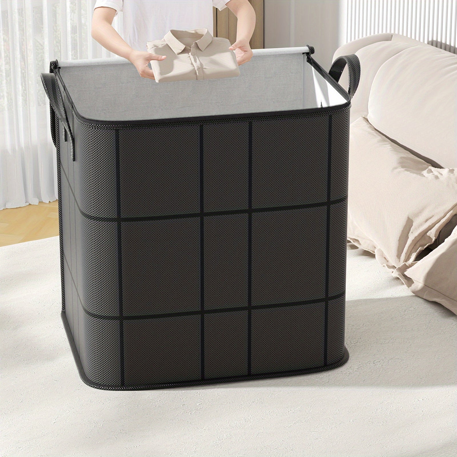 1pc Large Capacity Black Storage Bag with Zipper - Durable Non - Woven Fabric, Clear Window for Easy Viewing, Sturdy Handles & Reinforced Stitching, Perfect for Bedding, Clothes, Toys & More, Clothes Organizer Storage - HazMarket