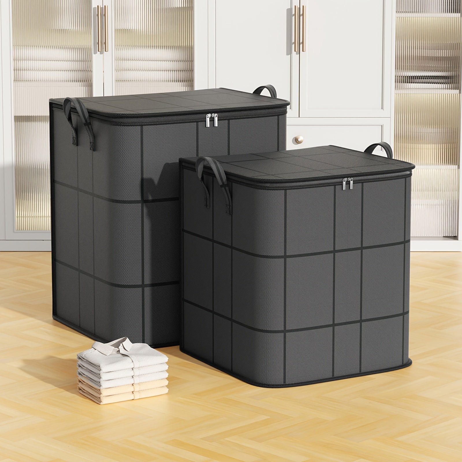 1pc Large Capacity Black Storage Bag with Zipper - Durable Non - Woven Fabric, Clear Window for Easy Viewing, Sturdy Handles & Reinforced Stitching, Perfect for Bedding, Clothes, Toys & More, Clothes Organizer Storage - HazMarket