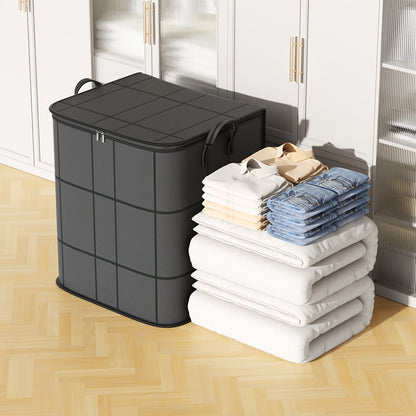 1pc Large Capacity Black Storage Bag with Zipper - Durable Non - Woven Fabric, Clear Window for Easy Viewing, Sturdy Handles & Reinforced Stitching, Perfect for Bedding, Clothes, Toys & More, Clothes Organizer Storage - HazMarket