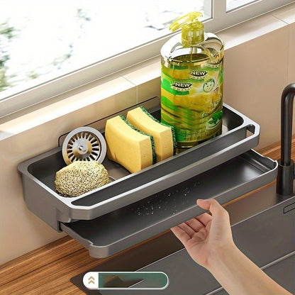 1pc Space - Saving Kitchen Sink Organizer - White Plastic Drain Rack with Towel Holder, Multi - Functional Wall - Mounted Storage for Sponges, Soap & Cleaning Tools, Ideal for Home Use, Kitchen Sink Accessories - HazMarket